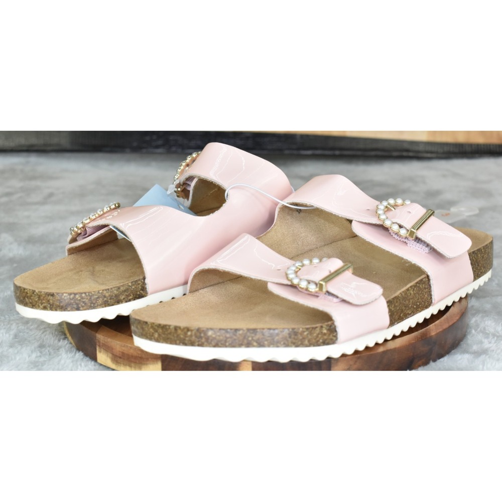 Cat & Jack Drew Girls Sandals Size 3 Pink Patent Leather Slide Buckle Straps